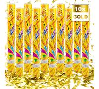 Cañón de Confeti Tirador de Confeti para fiestas Cañón de Confeti - XXL - Conjunto (Dorado (60cm), 10 piezas)