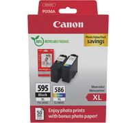 Canon + Fotopapier 50 Blatt 10x 15 cm Value Pack negro / varios colores / Blanco Original PG-595XL+CL-586XL