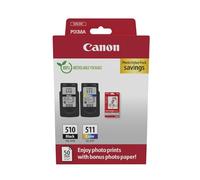 Canon PG-510 + CL-511 Fine Cartuchos de Tinta Original + Papel Fotográfico | 9ml + 9ml Tinta auténtica y papel fotográfico - para PIXMA MP230, MP240, MX420, MX410, MX360, MX350 y más!