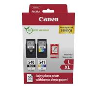 Canon PG-540L + CL-541XL, Cartuchos de Tinta Original, 1 Cartucho de Tinta Independiente en Color Negro y 1 Cartucho Multicolor, Incluye 50 Hojas Papel Fotográfico 4 x 6