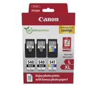 Canon PG-540L x2 + CL-541XL Fine Cartuchos de Tinta Original + Papel Foto | 2x Negro más Color y papel fotográfico - para PIXMA MG3650, MG3650S, TS5150, TS5151, MX475, MG3550 y más!