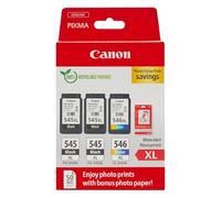 Canon PG-545XL + CL-546XL, Cartuchos de Tinta Original, 2 Cartuchos de Tinta Independientes en Color Negro y 1 Cartucho Multicolor, Incluye 50 Hojas Papel Fotográfico, Compatible con Impresoras PIXMA
