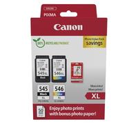 Canon PG-545XL + CL-546XL Fine Cartuchos de Tinta Original + Papel Foto | 15ml + 13ml Tinta auténtica alto rendimiento y papel fotográfico - para PIXMA TS3350, TS3150, TS3450, TS3355, TS3351 y más!