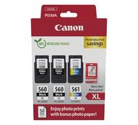 Canon PG-560XL x2 + CL-561XL Fine Cartuchos de Tinta Original + Papel Foto | 2x Negro más Color y papel fotográfico - para PIXMA TS5350i, TS7450i, TS5351i, TS7451i y más!