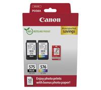 Canon PG-575 + CL-576 Fine Cartuchos de Tinta Original + Papel Fotográfico | 5.6ml + 6.2ml Tinta auténtica y papel fotográfico - para PIXMA TS3550i, TR4750i, TR4751i, TS3551i y más!