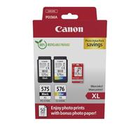 Canon PG-575XL + CL-576XL Fine Cartuchos de Tinta Original + Papel Foto | 15ml + 12.6ml Tinta auténtica alto rendimiento y papel fotográfico - para PIXMA TS3550i, TR4750i, TR4751i, TS3551i y más!