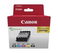Canon PGI-580 + CLI-581, Cartuchos de Tinta Original, 5 Cartuchos de Tinta Independientes, 2 Color Negro y 3 Color Amarillo, Magenta y Cian, Compatible con Impresoras de Inyección de Tinta PIXMA