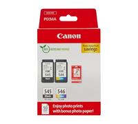 Canon Tinta y Papel Multipack - PG-545/CL-546 Cartuchos de tinta originales 2 Pack (1 x Negro, 1 x Color) y Papel Fotográfico 4x6 (50 x Hojas)