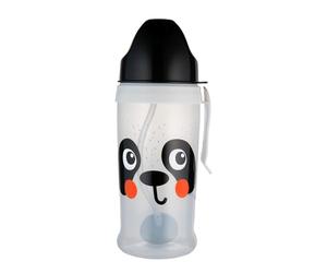 Canpol babies Botella a prueba de fugas con pajita y peso 350 ml, 9 m+, 1 unidad, 100 % a prueba de fugas, mango desmontable, apto para lavavajillas y microondas (blanco BabiesBoo Panda)