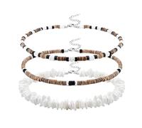 CANRNYACBZ 3 PCS Collar Conchas Mujer Collar De Conchas Collar Hombre Verano Collar de Concha de Puka Collar Conchas Ajustable Collares Surferos Blanca
