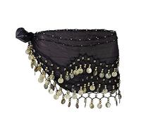 CANRNYACBZ, Traje De Danza del Vientre Baile Cinturón De Danza del Vientre Para Mujer Pañuelo Para Danza del Vientre con 128 Monedas, Zumba,Clase De Yoga, Espectáculo De Baile Latino, Negro, 145x24cm