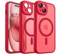 CANSHN Funda Magnética para iPhone 15 Plus, Compatible con MagSafe, [Protección Total de La Cámara], Carcasa Fondo Mate Translúcido 6.7 Pulgadas, Rojo