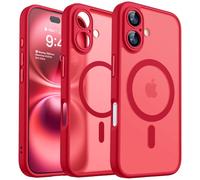 CANSHN Funda Magnética para iPhone 16 Plus(6.7 Pulgadas), Compatible con MagSafe, [Protección Total de La Cámara] Carcasa Fondo Mate Translúcido,Rojo