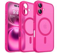 CANSHN Funda Magnética para iPhone 16 Plus(6.7 Pulgadas), Compatible con MagSafe, [Protección Total de La Cámara] Carcasa Fondo Mate Translúcido,Rosa Vivo