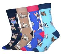 Cansok calcetines de Bulldog Francés Perro Animal becerro la tripulación la novedad hombre 4 pares