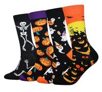 Cansok calcetines de Víspera de Todos los Santos Fantasma Calabaza Esqueleto Murciélago Castillo becerro la tripulación la novedad hombre 4 pares
