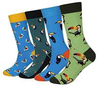 Cansok EUR 42-46 calcetines de Animal Pájaro Tucán becerro la tripulación la novedad hombre 4 pares