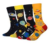 Cansok EUR 42-46 calcetines de Planetario Planetas Universo Espacio Sistema solar becerro la tripulación la novedad hombre 4 pares