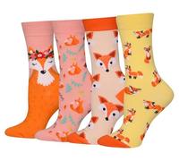 Cansok Regalos para calcetines de Animal Zorro animal becerro la tripulación la novedad de mujer calcetines 4 pares