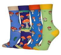 Cansok Regalos para calcetines de Hongo becerro la tripulación la novedad de mujer calcetines 4 pares