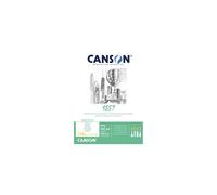 CANSON 1557 Bloc de papel blanco A4 de 120 g/m para bocetos, grano claro, pegado con lado corto, 50 hojas extrablancas, ideal para artistas prof