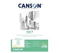 Canson 1557, Papel de boceto blanco, Grando ligero, 120g, Encolados por el lado corto, A4-21x29,7cm, Extra Blanco, 50 Hojas