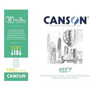 Canson 1557, Papel de boceto blanco, Grando ligero, 120g, Encolados por el lado largo, A2-42x59,4cm, Extra Blanco, 50 Hojas