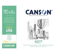 Canson 1557, Papel de boceto blanco, Grando ligero, 120g, Encolados por el lado largo, A2-42x59,4cm, Extra Blanco, 50 Hojas