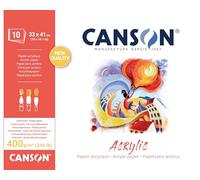CANSON Acrylic, Papel para acrílico, Grano tipo lienzo, 400 gsm, Bloc encolado por el lado corto, 33 x 41 cm, Blanco Natural