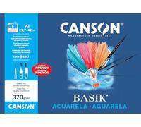 Canson Acuarela y Tempera Basik, Papel de acuarela, Grando ligero, 370gsm, Minipack, A3-29,7x42cm, Blanco natural, 6 hojas
