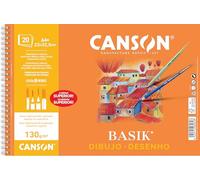 Canson-Infinity Papel de dibujo Basik blanco 130gsm grano fino 23x32,5cm espiral corto 20 hojas