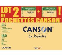 CANSON C à Grain - Lote de 2 fundas 10 hojas de papel de dibujo blanco A3, 180 g/m²