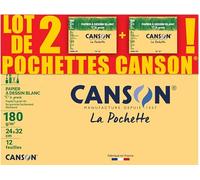 CANSON C à Grain - Lote de 2 fundas 12 hojas de papel de dibujo blanco 24 x 32 180 g/m²
