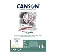 Canson ''C'' à grain, Papel de boceto blanco, Grano fino, 125g, Encolados por el lado corto, A3-29,7x42cm, Blanco natural, 30 Hojas