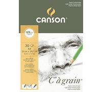 Canson ''C'' à grain, Papel de boceto blanco, Grano fino, 125g, Encolados por el lado corto, A4-21x29,7cm, Blanco natural, 30 Hojas