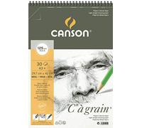 Canson ''C'' à grain, Papel de boceto blanco, Grano fino, 125gsm, Espiralados sobre el lado corto, A3-29,7x42cm, Blanco natural, 30 Hojas
