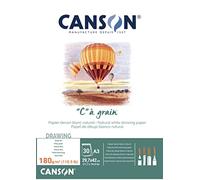 Canson ''C'' à grain, Papel de dibujo blanco, Grano fino, 180g, Encolados por el lado corto, A3-29,7x42cm, Blanco natural, 30 Hojas