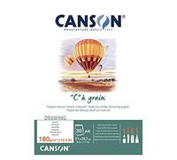 Canson ''C'' à grain, Papel de dibujo blanco, Grano fino, 180g, Encolados por el lado corto, A4-21x29,7cm, Blanco natural, 30 Hojas