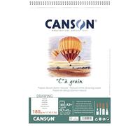 Canson ''C'' à grain, Papel de dibujo blanco, Grano fino, 180gsm, Espiralados sobre el lado corto, A3-29,7x42cm, Blanco natural, 30 Hojas