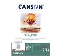 Canson ''C'' à grain, Papel de dibujo blanco, Grano fino, 224g, Encolados por el lado corto, A3-29,7x42cm, Blanco natural, 30 Hojas