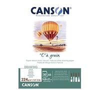 Canson ''C'' à grain, Papel de dibujo blanco, Grano fino, 224g, Encolados por el lado corto, A5-14,8x21cm, Blanco natural, 30 Hojas