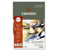 Canson ''C'' à grain, Papel de dibujo blanco, Grano fino, 224gsm, Espiralados sobre el lado corto, A3-29,7x42cm, Blanco natural, 30 Hojas