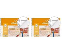 Canson Dibujo Basik, Papel de dibujo blanco, Grano fino, 130gsm, Espiralados sobre el lado corto, 23x32,5cm, Blanco natural, 20 hojas - Recuadrado (Paquete de 2)