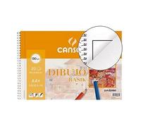 Canson Dibujo Basik, Papel de dibujo blanco, Grano fino, 130gsm, Espiralados sobre el lado corto, 23x32,5cm, Blanco natural, 20 hojas - Recuadrado