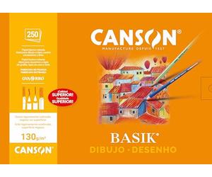 Canson Dibujo Basik, Papel de dibujo blanco, Grano fino, 130gsm, Hoja, 32,5x46cm, Blanco natural, 250 hojas - Recuadrado