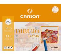 Canson Papel de dibujo Dibujo Basik – Grano fino 130 g/m², 24x32 cm, Minipack 10 hojas, Recuadrado