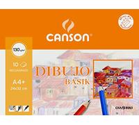 Canson Dibujo Basik, Papel de dibujo blanco, Grano fino, 130gsm, Minipack, 24x32cm, Blanco natural, 10 hojas - Recuadrado