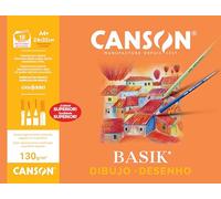 Canson Dibujo Basik, Papel de dibujo blanco, Grano fino, 130gsm, Minipack, 24x32cm, Blanco natural, 10 hojas - Recuadrado