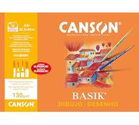 Canson Dibujo Basik, Papel de dibujo blanco, Grano fino, 130gsm, Minipack, 32,5x46cm, Blanco natural, 10 Hojas