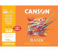 Canson Dibujo Basik, Papel de dibujo blanco, Grano fino, 130gsm, Minipack, A3-29,7x42cm, Blanco natural, 10 Hojas